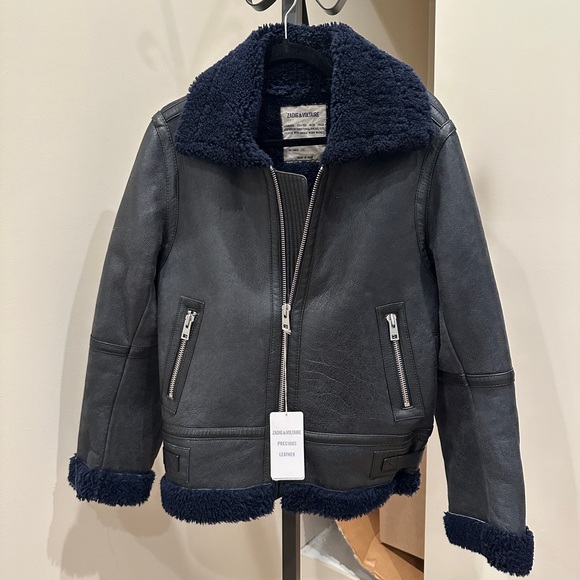 Zadig & Voltaire "Kafe” Shearling Leather Jacket Coat - Picture 4 of 14